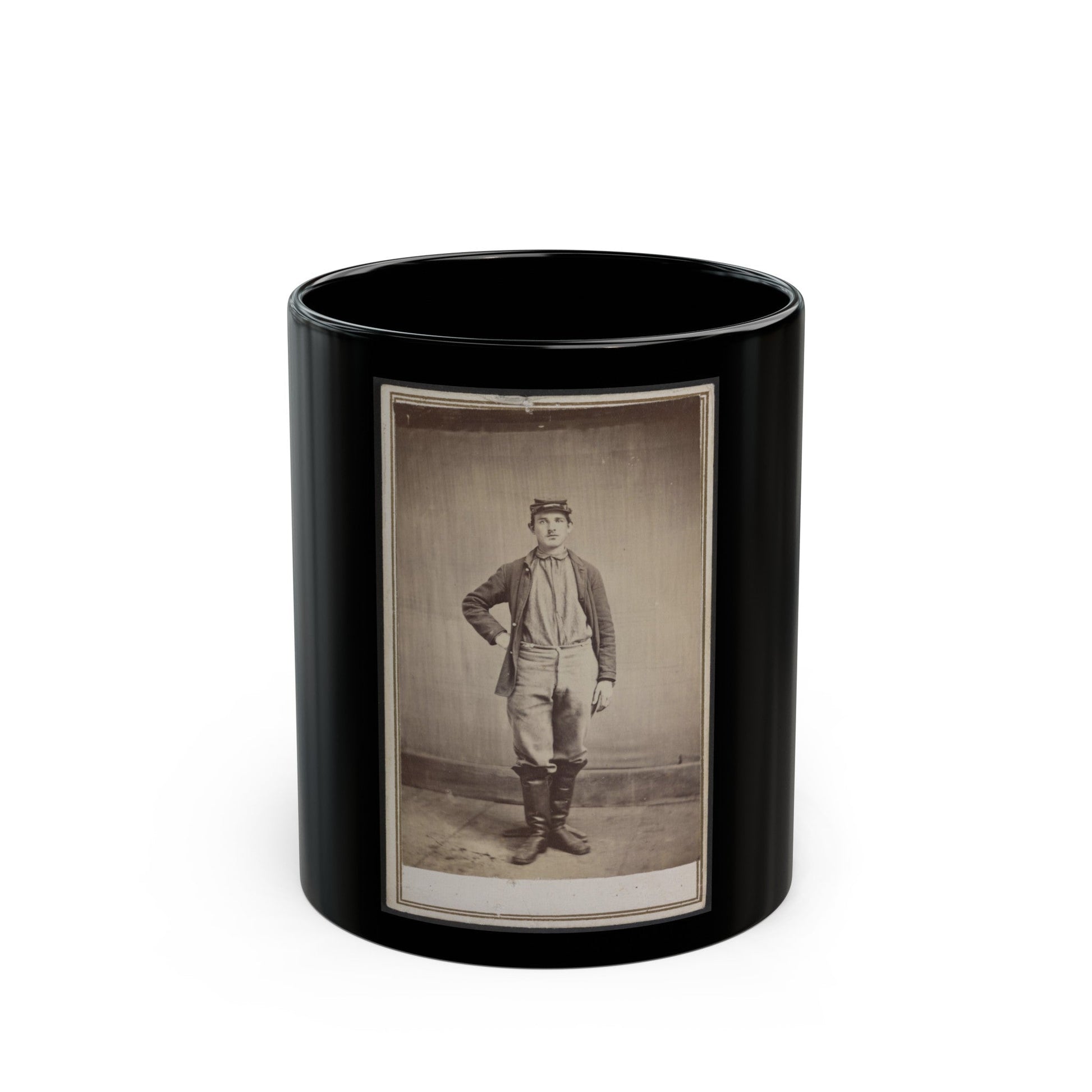 Unidentified Man In Tall Boots (U.S. Civil War) Black Coffee Mug-11oz-The Sticker Space