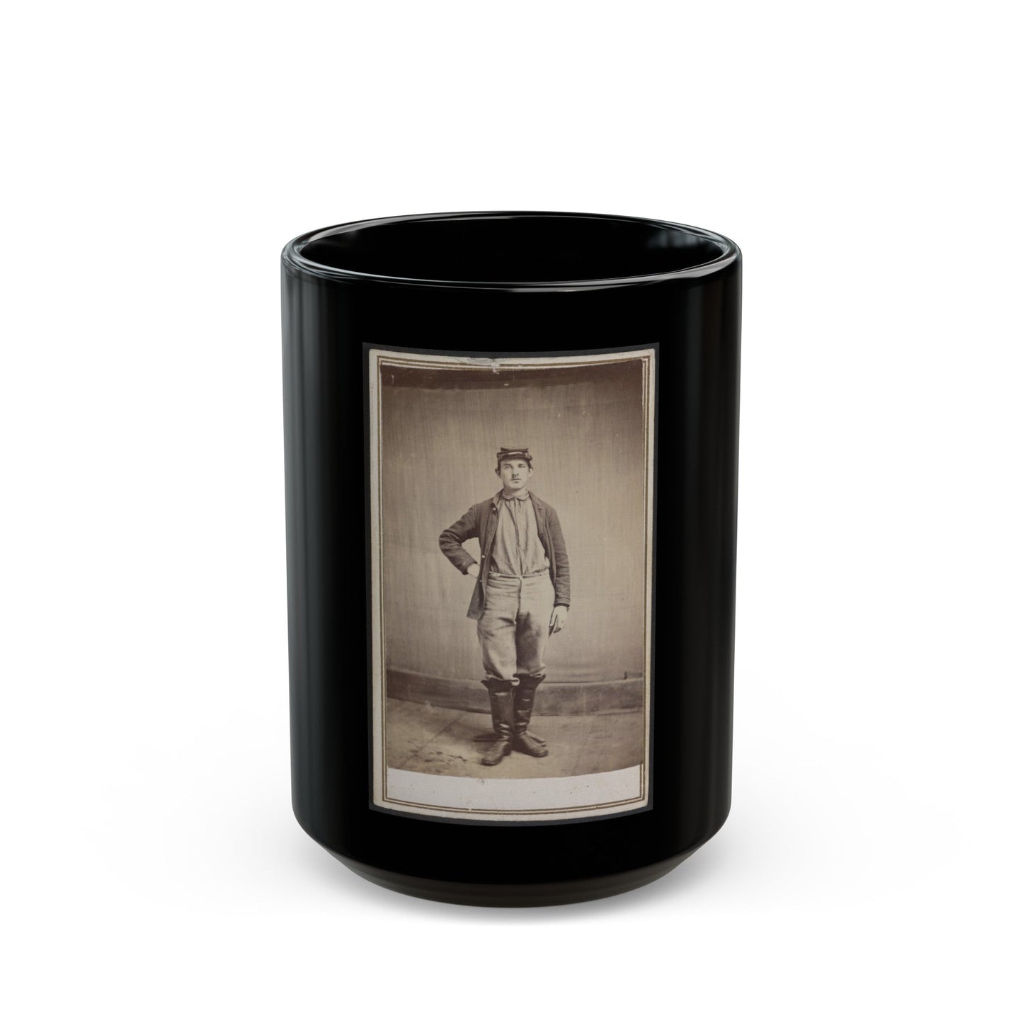 Unidentified Man In Tall Boots (U.S. Civil War) Black Coffee Mug-15oz-The Sticker Space