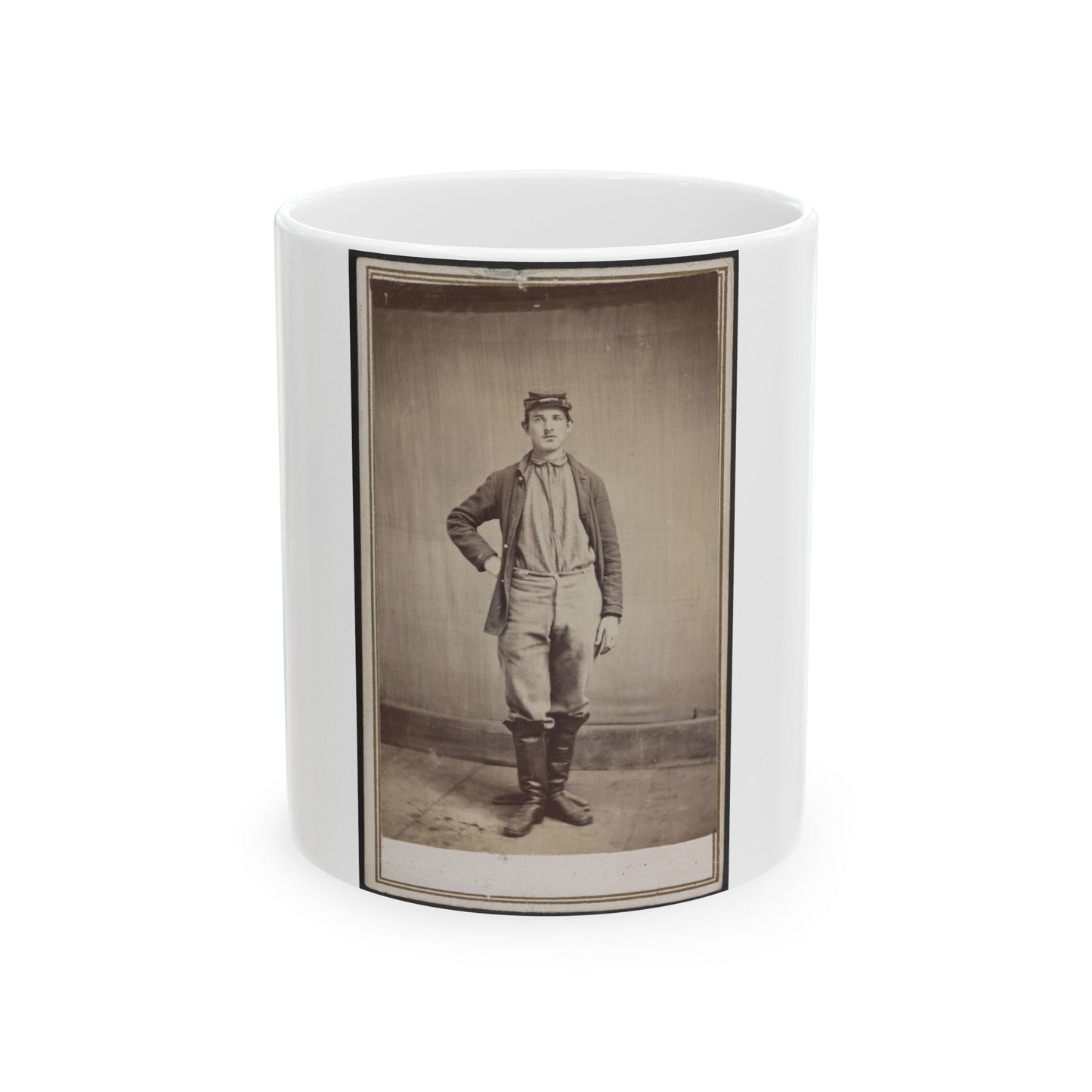 Unidentified Man In Tall Boots (U.S. Civil War) White Coffee Mug-11oz-The Sticker Space