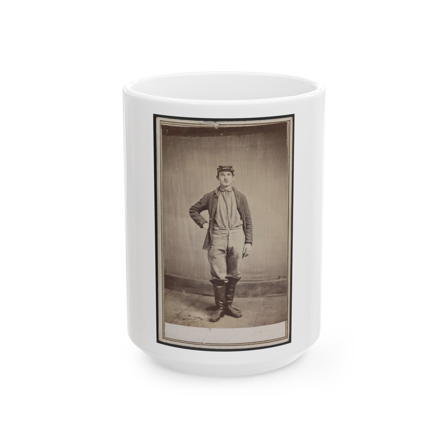 Unidentified Man In Tall Boots (U.S. Civil War) White Coffee Mug-15oz-The Sticker Space