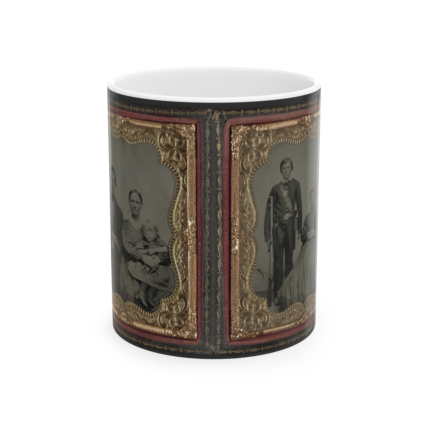 Unidentified Man, Woman, And Child And Unidentified Soldier With Musket And Woman (U.S. Civil War) White Coffee Mug-11oz-The Sticker Space