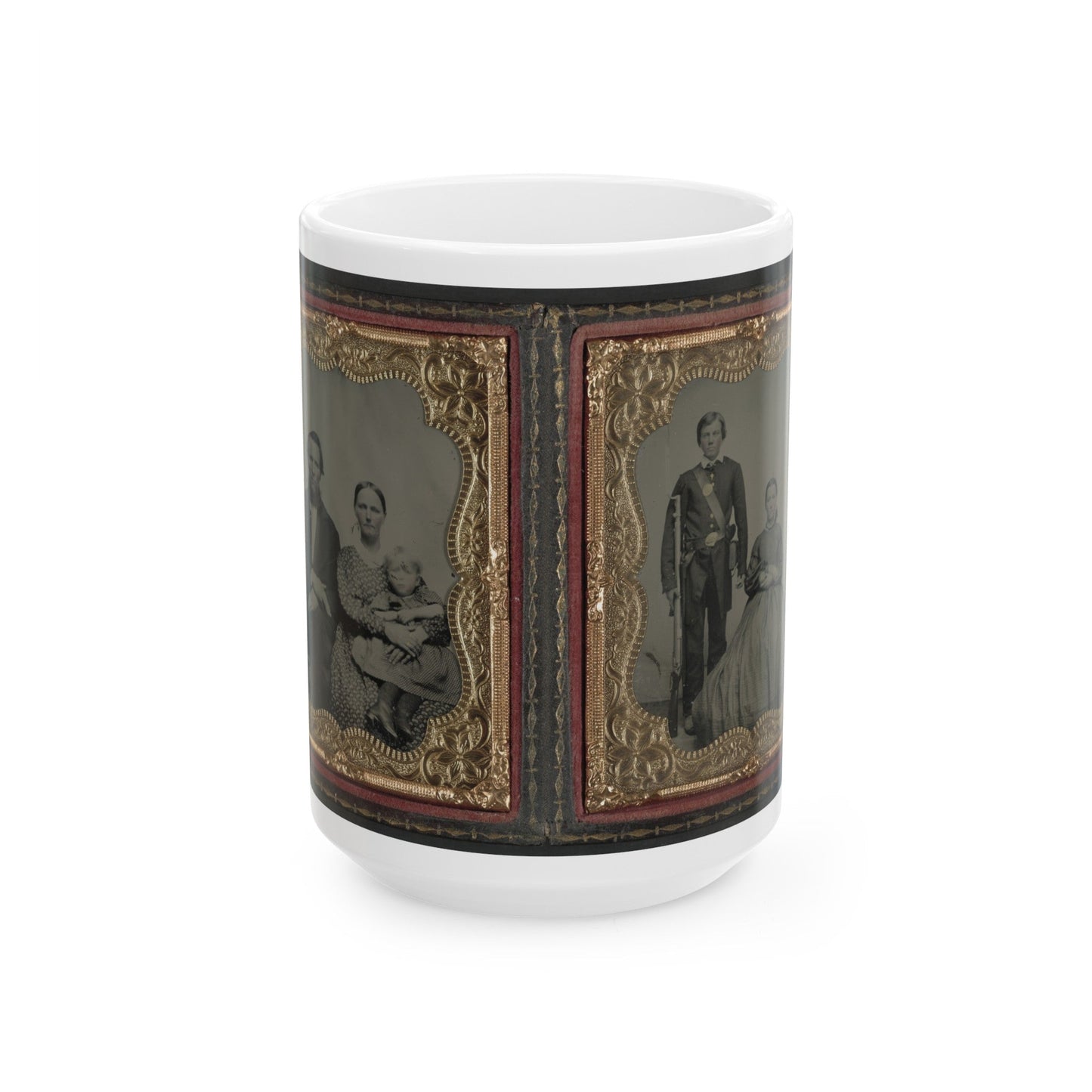 Unidentified Man, Woman, And Child And Unidentified Soldier With Musket And Woman (U.S. Civil War) White Coffee Mug-15oz-The Sticker Space