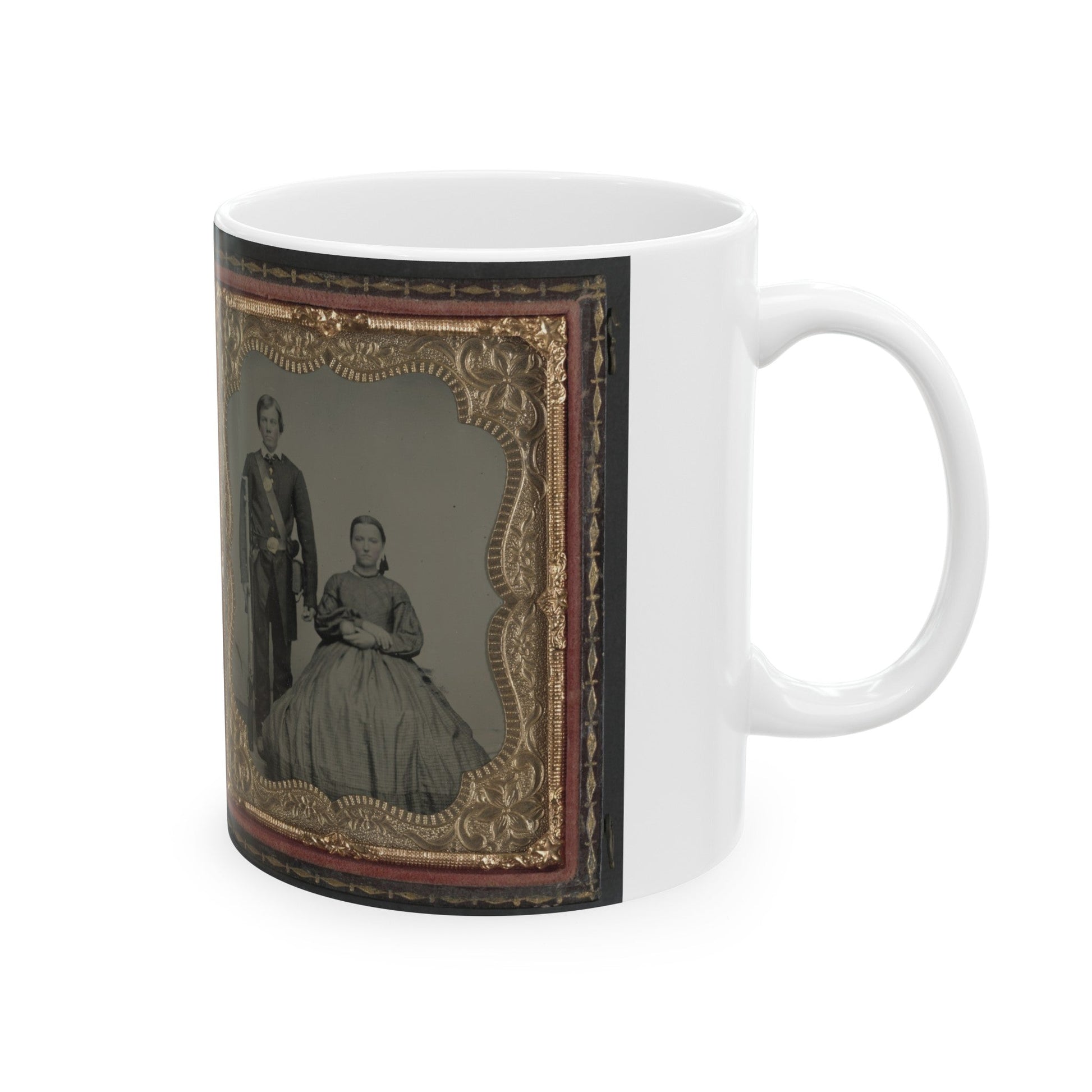 Unidentified Man, Woman, And Child And Unidentified Soldier With Musket And Woman (U.S. Civil War) White Coffee Mug-The Sticker Space