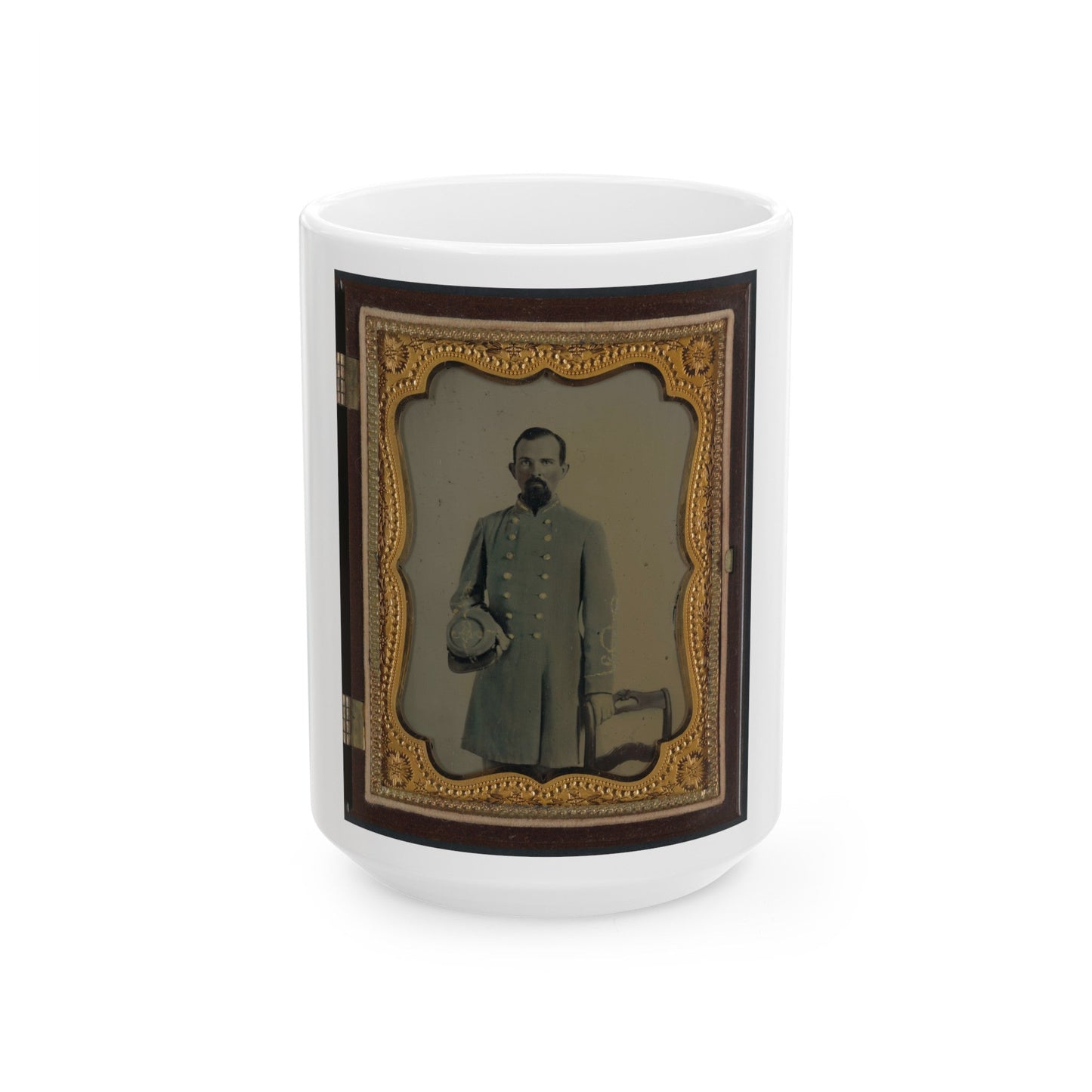 Unidentified Officer In Confederate Lieutenant's Uniform With Kepi (U.S. Civil War) White Coffee Mug-15oz-The Sticker Space