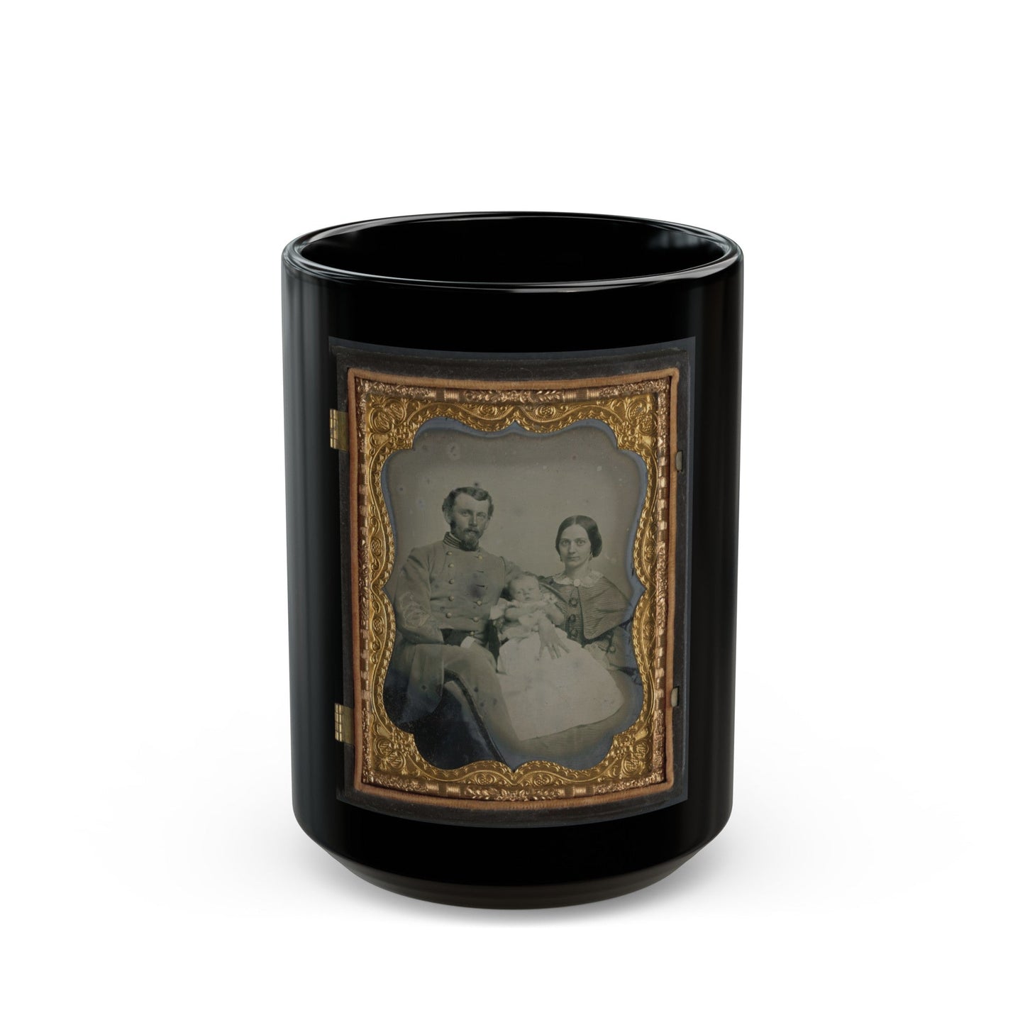 Unidentified Officer In Confederate Uniform With Wife And Baby (U.S. Civil War) Black Coffee Mug-15oz-The Sticker Space