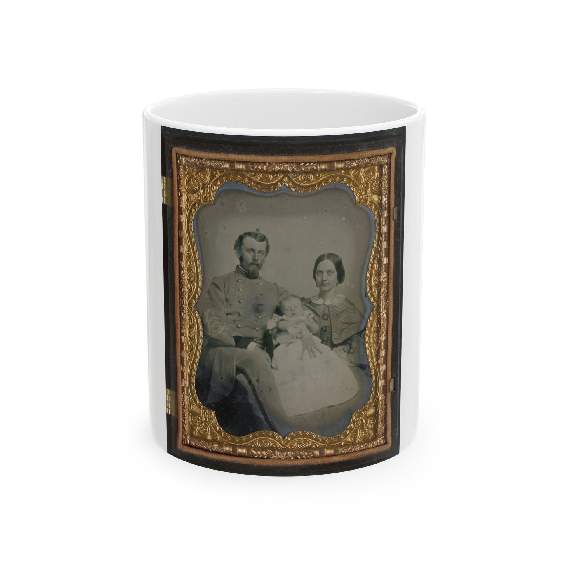 Unidentified Officer In Confederate Uniform With Wife And Baby (U.S. Civil War) White Coffee Mug-11oz-The Sticker Space