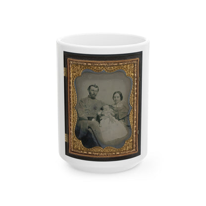 Unidentified Officer In Confederate Uniform With Wife And Baby (U.S. Civil War) White Coffee Mug-15oz-The Sticker Space