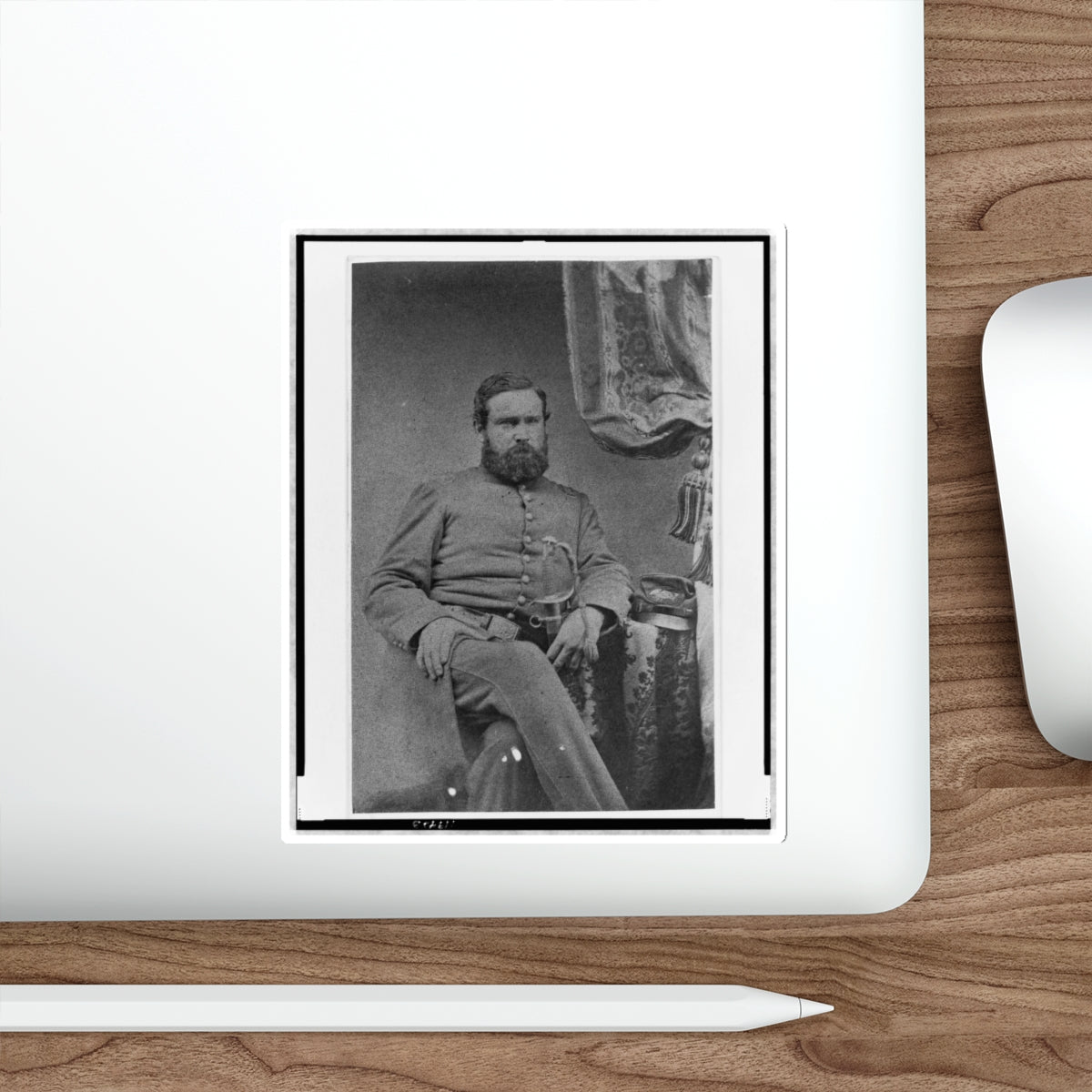 Unidentified Officer, Three-Quarter Length Portrait, Seated, With Left Hand On Sword, Facing Right (U.S. Civil War) STICKER Vinyl Die-Cut Decal-The Sticker Space