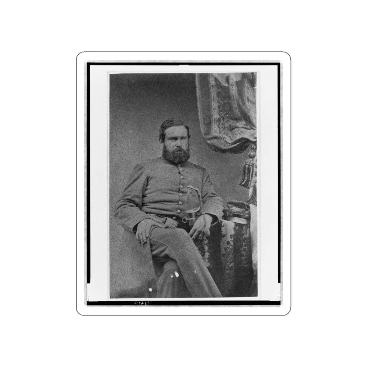 Unidentified Officer, Three-Quarter Length Portrait, Seated, With Left Hand On Sword, Facing Right (U.S. Civil War) STICKER Vinyl Die-Cut Decal-White-The Sticker Space