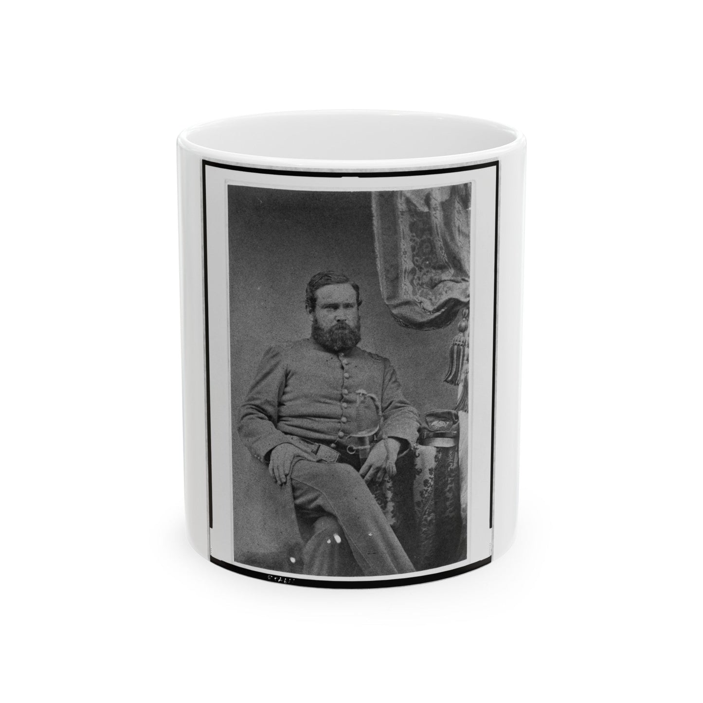 Unidentified Officer, Three-Quarter Length Portrait, Seated, With Left Hand On Sword, Facing Right (U.S. Civil War) White Coffee Mug-11oz-The Sticker Space