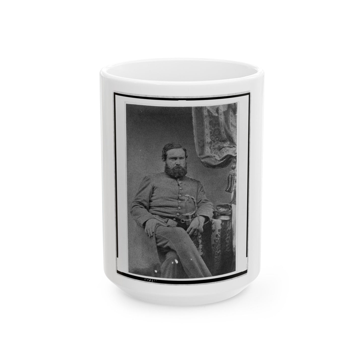 Unidentified Officer, Three-Quarter Length Portrait, Seated, With Left Hand On Sword, Facing Right (U.S. Civil War) White Coffee Mug-15oz-The Sticker Space