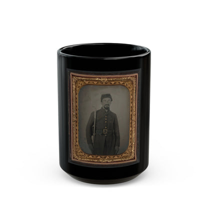 Unidentified Private In Confederate Uniform And Georgia Frame Buckle With Bayoneted Musket (U.S. Civil War) Black Coffee Mug-15oz-The Sticker Space