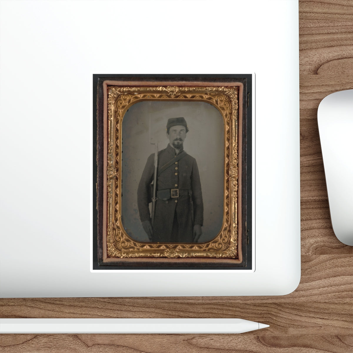 Unidentified Private In Confederate Uniform And Georgia Frame Buckle With Bayoneted Musket (U.S. Civil War) STICKER Vinyl Die-Cut Decal-The Sticker Space