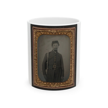 Unidentified Private In Confederate Uniform And Georgia Frame Buckle With Bayoneted Musket (U.S. Civil War) White Coffee Mug-11oz-The Sticker Space