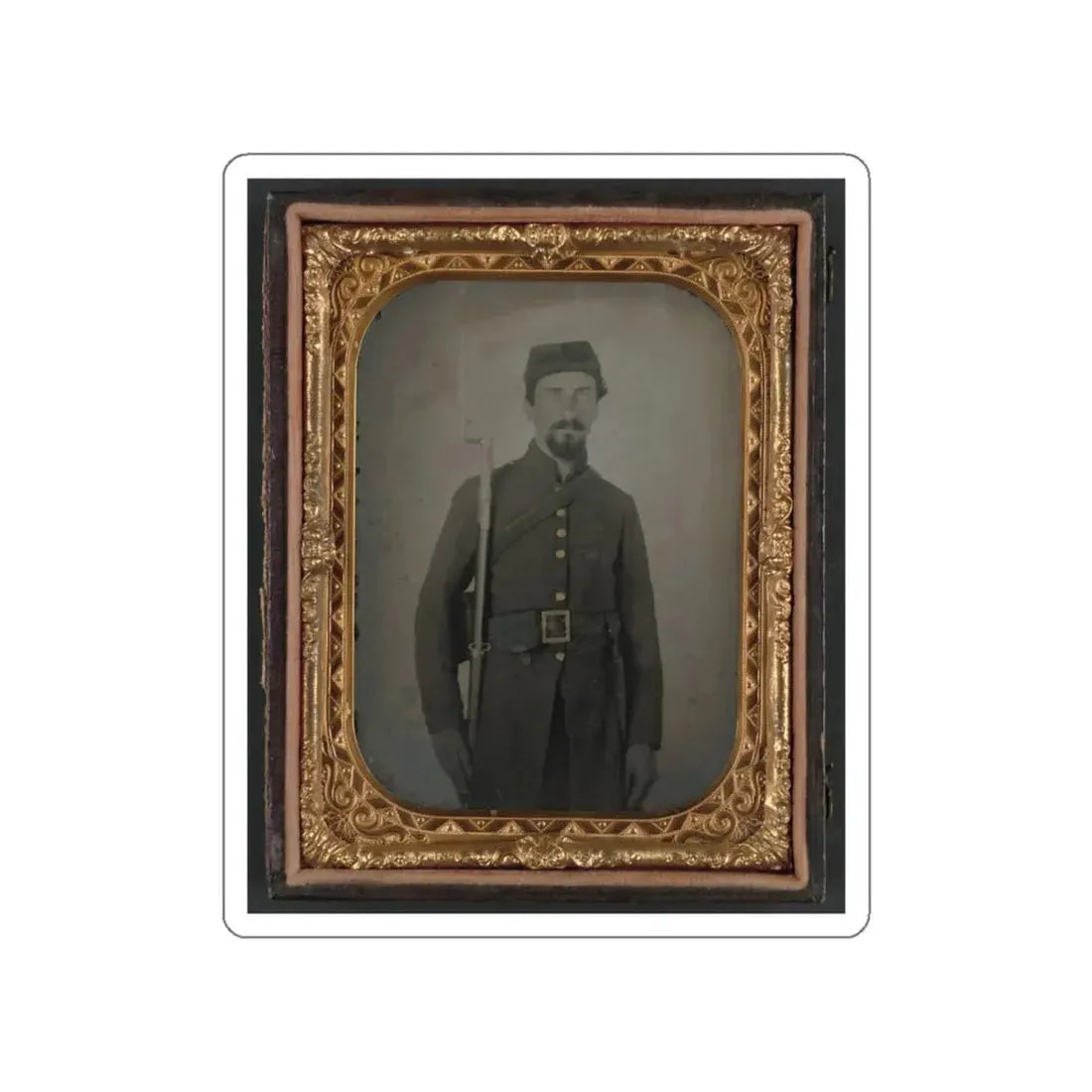 Unidentified Private In Confederate Uniform And Georgia Frame Buckle With Bayoneted Musket (U.S. Civil War) STICKER Vinyl Die-Cut Decal - The Sticker Space