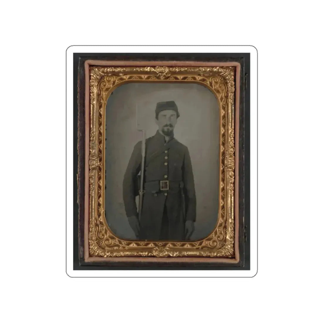 Unidentified Private In Confederate Uniform And Georgia Frame Buckle With Bayoneted Musket (U.S. Civil War) STICKER Vinyl Die-Cut Decal White Die-Cut 2 Inch - The Sticker Space