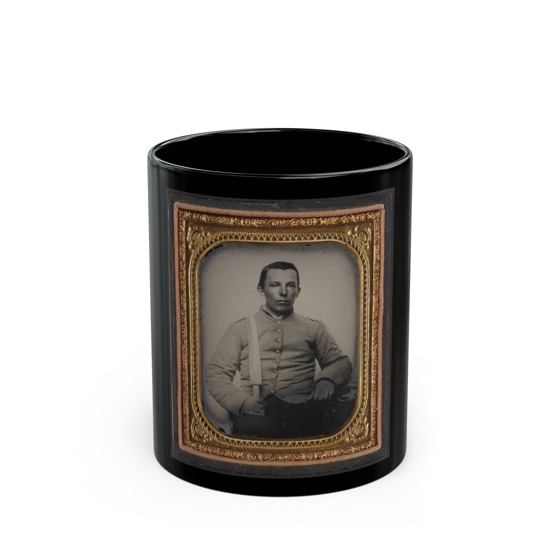 Unidentified Private In Confederate Uniform With Bowie Knife (U.S. Civil War) Black Coffee Mug-11oz-The Sticker Space