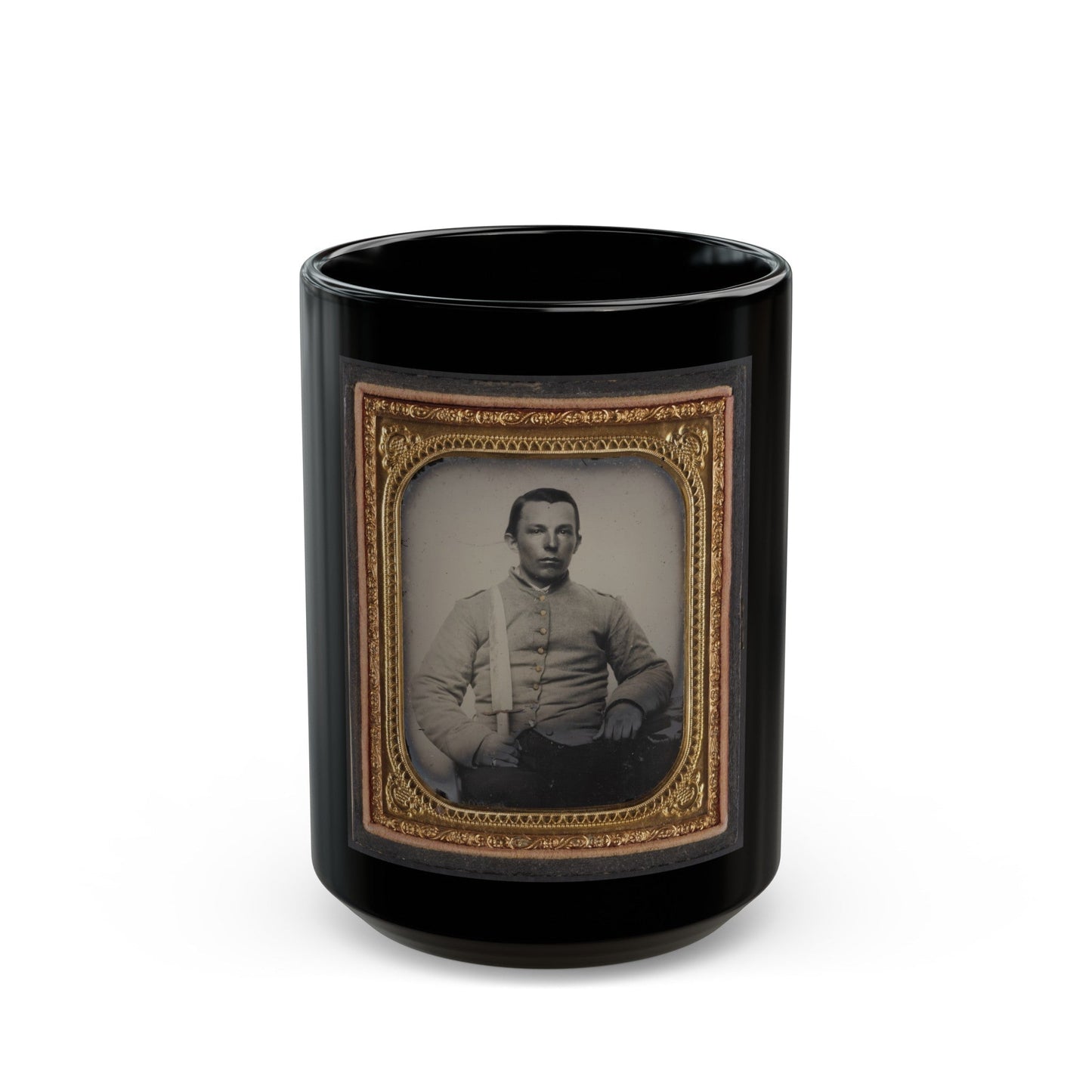 Unidentified Private In Confederate Uniform With Bowie Knife (U.S. Civil War) Black Coffee Mug-15oz-The Sticker Space