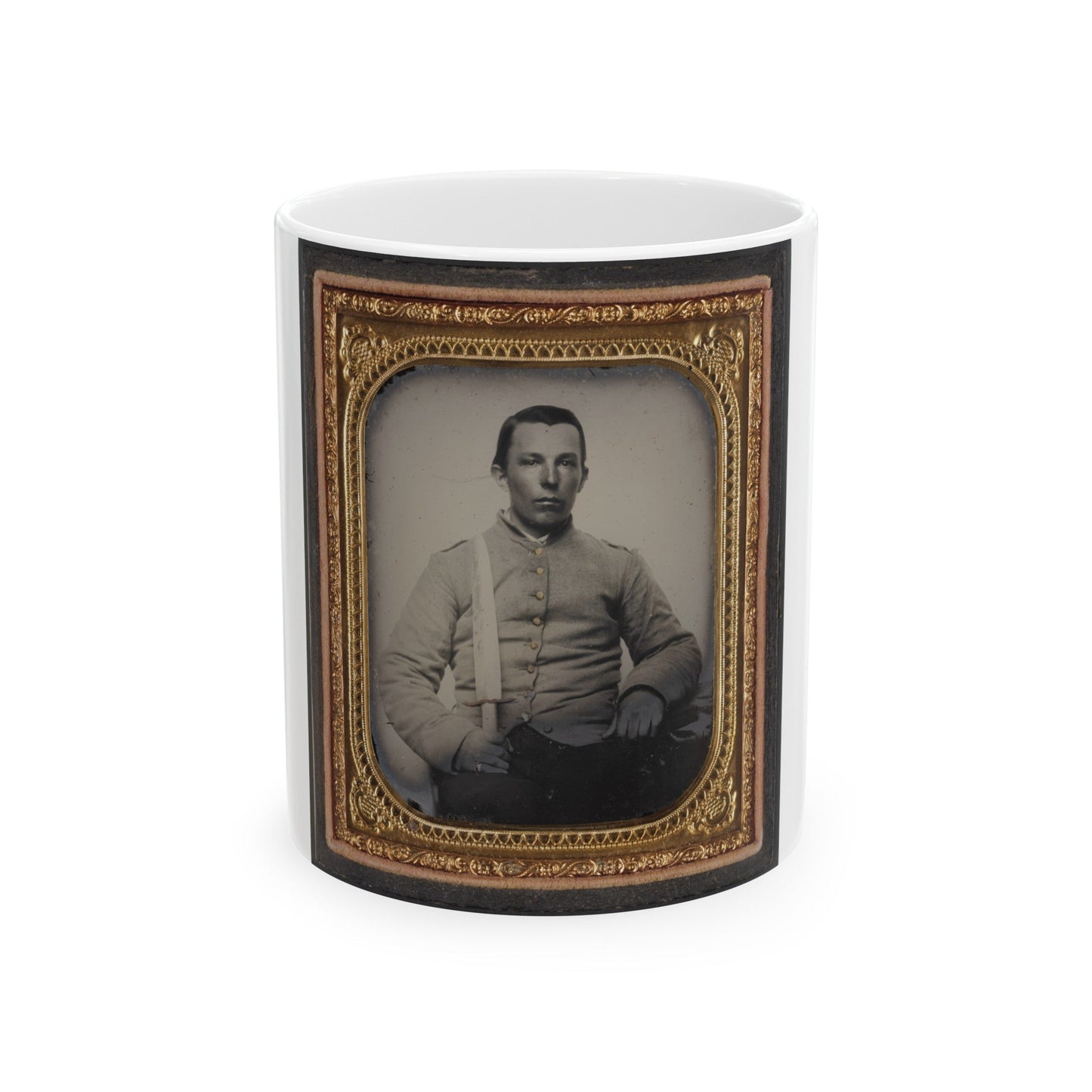 Unidentified Private In Confederate Uniform With Bowie Knife (U.S. Civil War) White Coffee Mug-11oz-The Sticker Space