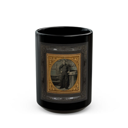 Unidentified Sailor In Union Uniform Standing In Front Of Painted Backdrop Showing Naval Scene (U.S. Civil War) Black Coffee Mug-15oz-The Sticker Space