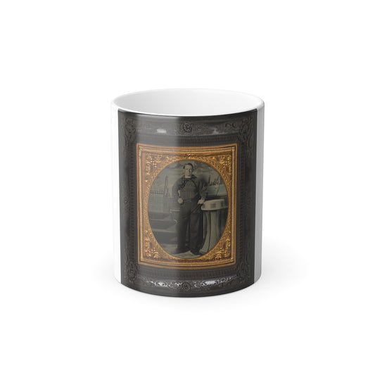 Unidentified Sailor in Union Uniform Standing in Front of Painted Backdrop Showing Naval Scene (U.S. Civil War) Color Morphing Mug 11oz-11oz-The Sticker Space