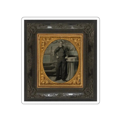 Unidentified Sailor In Union Uniform Standing In Front Of Painted Backdrop Showing Naval Scene (U.S. Civil War) STICKER Vinyl Die-Cut Decal White Die-Cut 2 Inch - The Sticker Space