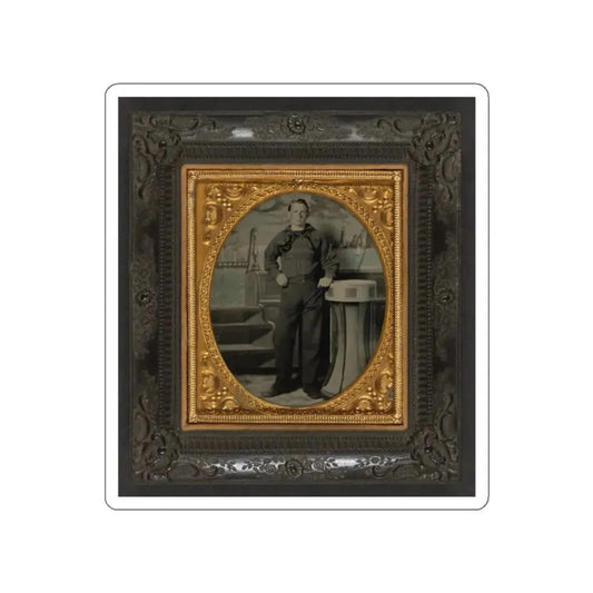 Unidentified Sailor In Union Uniform Standing In Front Of Painted Backdrop Showing Naval Scene (U.S. Civil War) STICKER Vinyl Die-Cut Decal White Die-Cut 2 Inch - The Sticker Space
