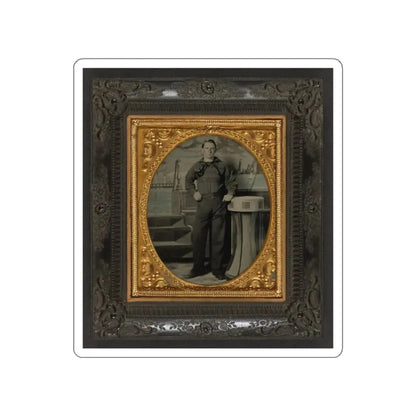 Unidentified Sailor In Union Uniform Standing In Front Of Painted Backdrop Showing Naval Scene (U.S. Civil War) STICKER Vinyl Die-Cut Decal White Die-Cut 3 Inch - The Sticker Space