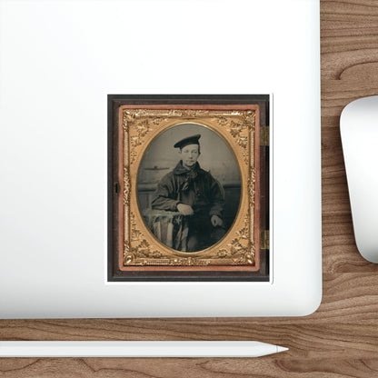 Unidentified Sailor In Union Uniform With An American Flag-Draped Table In Front Of Painted Backdrop Showing A Water Scene (U.S. Civil War) STICKER Vinyl Die-Cut Decal-The Sticker Space