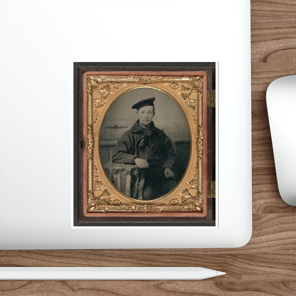 Unidentified Sailor In Union Uniform With An American Flag-Draped Table In Front Of Painted Backdrop Showing A Water Scene (U.S. Civil War) STICKER Vinyl Die-Cut Decal-The Sticker Space