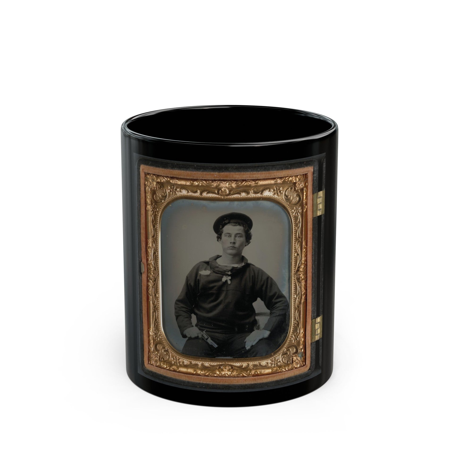 Unidentified Sailor In Union Uniform With Pistol (U.S. Civil War) Black Coffee Mug-11oz-The Sticker Space