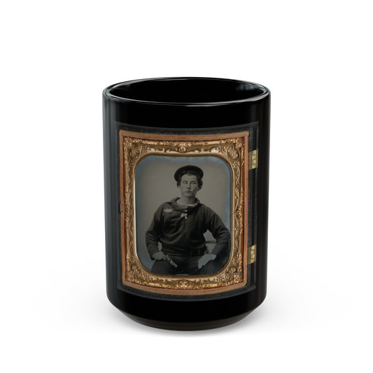 Unidentified Sailor In Union Uniform With Pistol (U.S. Civil War) Black Coffee Mug-15oz-The Sticker Space