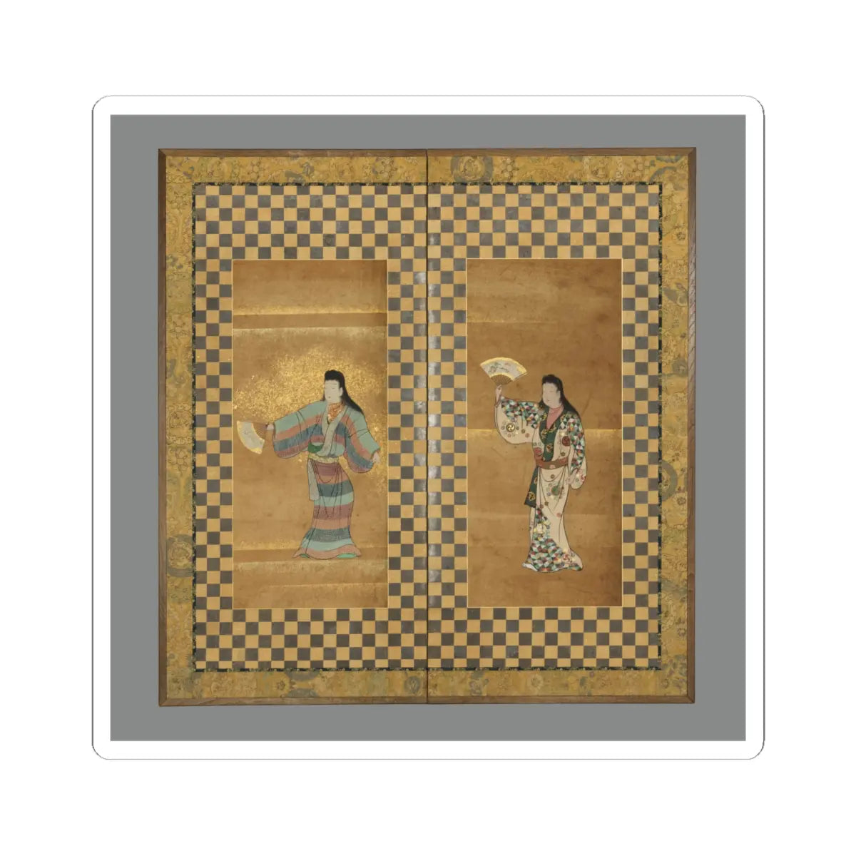 Unidentified - Screen of Two Dancers (Bugi zu byōbu) - 18th century v1 - STICKER Vinyl Kiss-Cut Decal