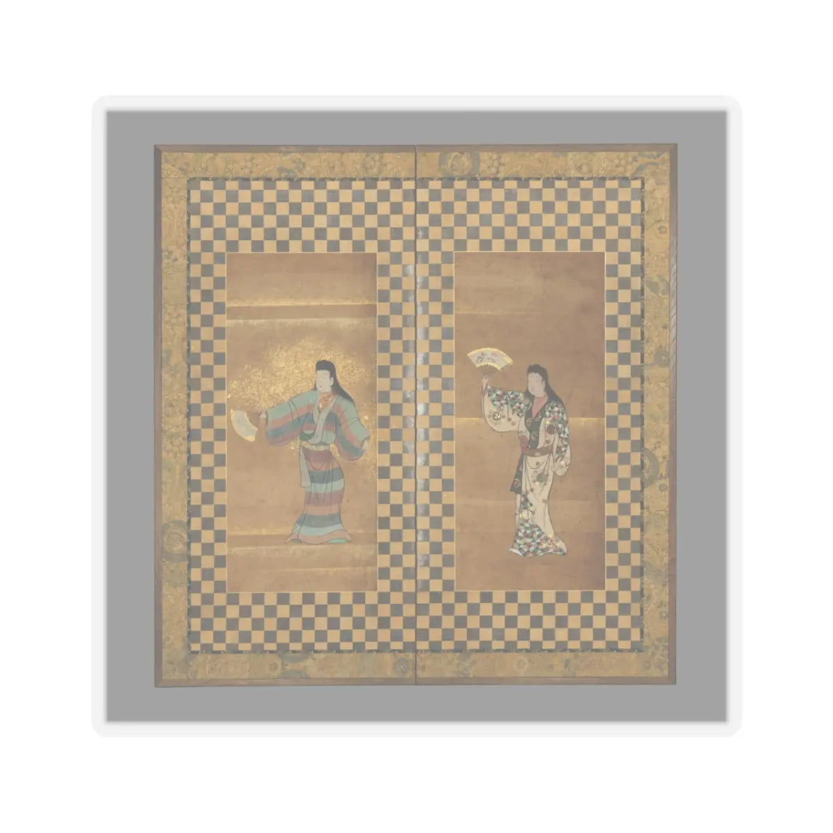Unidentified - Screen of Two Dancers (Bugi zu byōbu) - 18th century v1 - STICKER Vinyl Kiss-Cut Decal