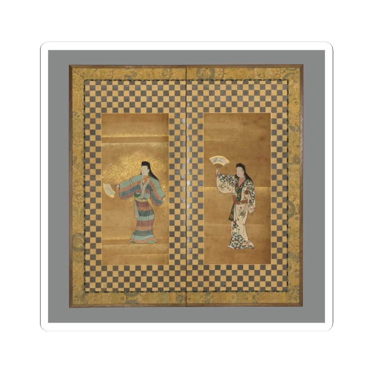 Unidentified - Screen of Two Dancers (Bugi zu byōbu) - 18th century v1 - STICKER Vinyl Kiss-Cut Decal