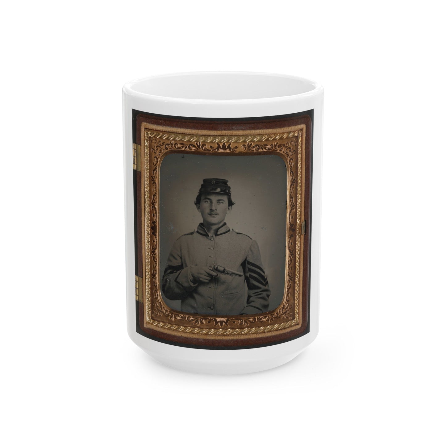 Unidentified Sergeant In Confederate Uniform And Company G Hat With Revolver (U.S. Civil War) White Coffee Mug-15oz-The Sticker Space