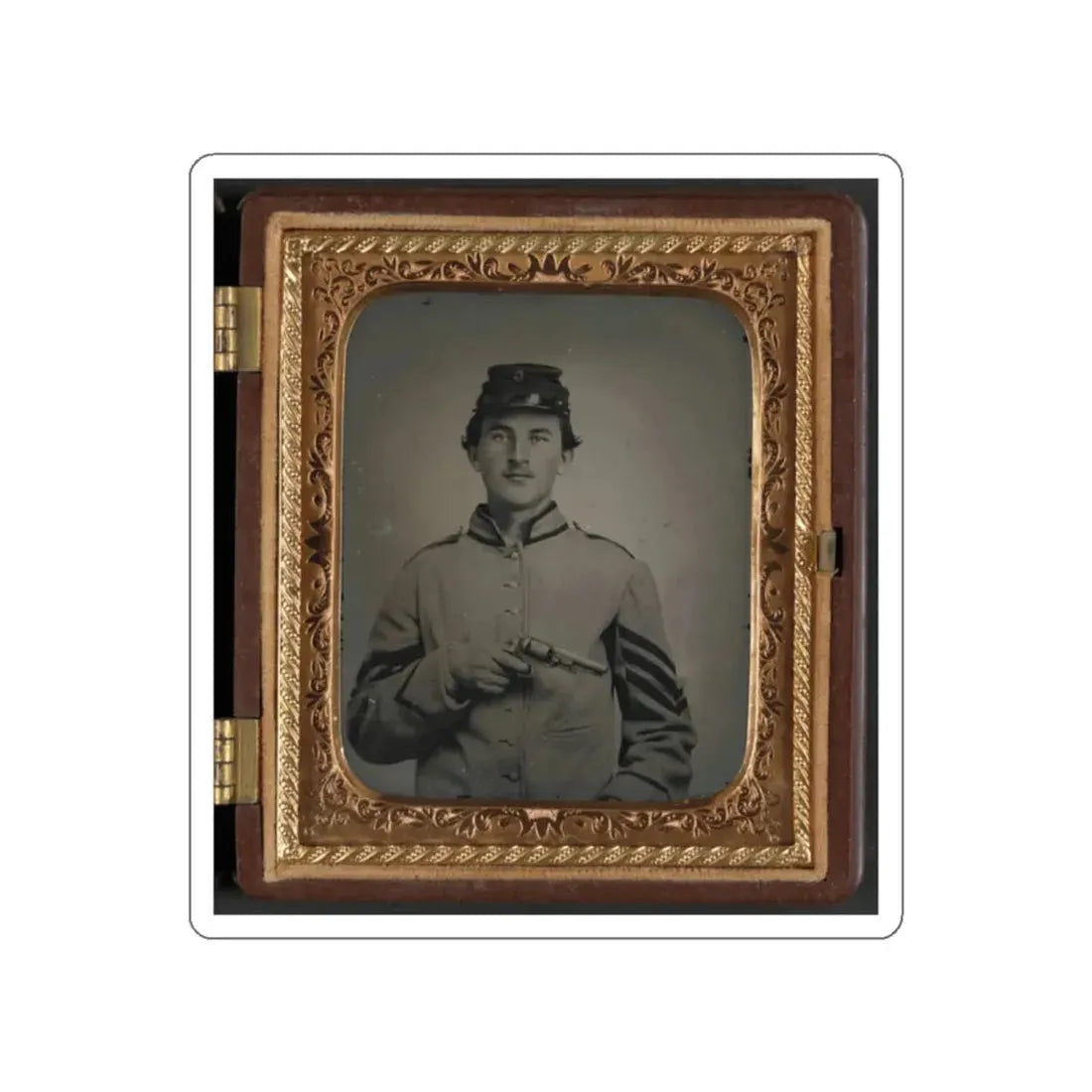 Unidentified Sergeant In Confederate Uniform And Company G Hat With Revolver (U.S. Civil War) STICKER Vinyl Die-Cut Decal White Die-Cut 2 Inch - The Sticker Space