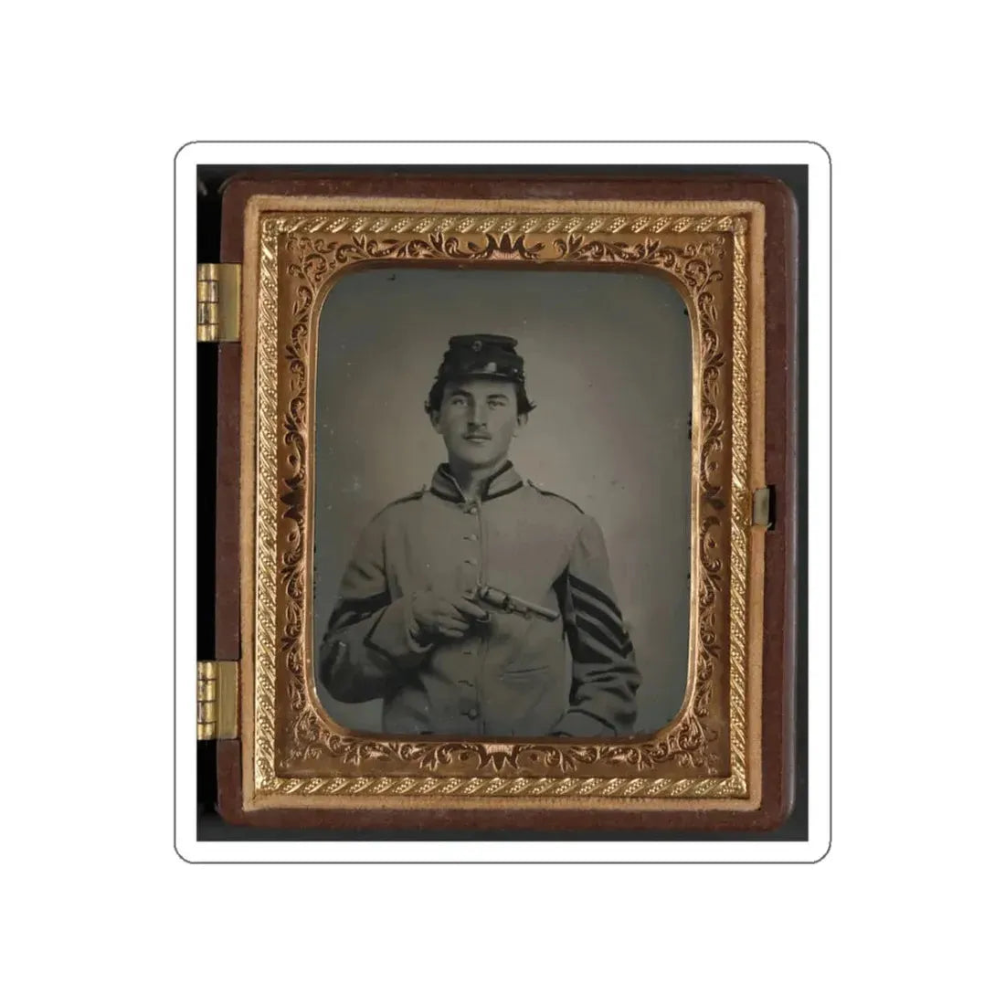 Unidentified Sergeant In Confederate Uniform And Company G Hat With Revolver (U.S. Civil War) STICKER Vinyl Die-Cut Decal White Die-Cut 5 Inch - The Sticker Space