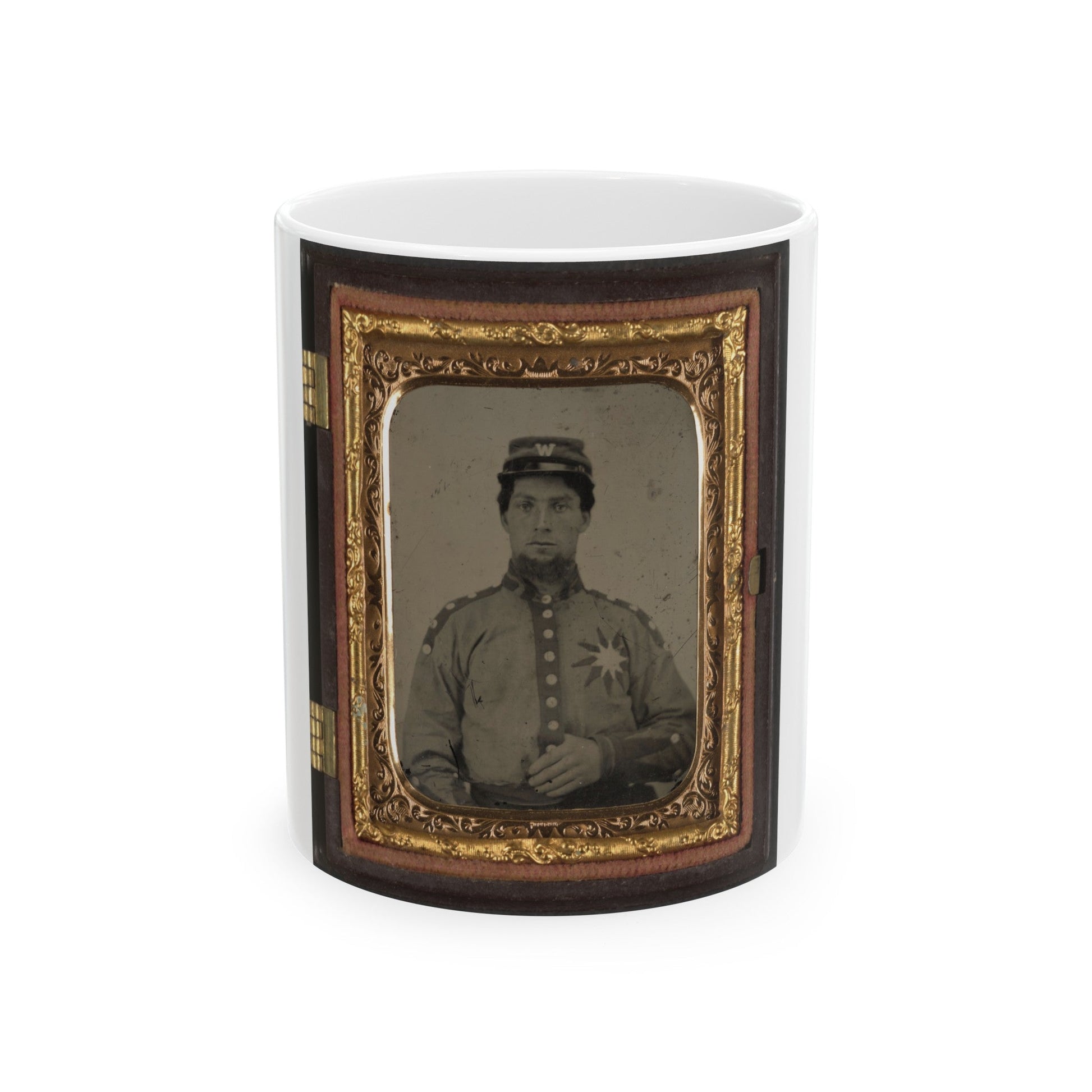 Unidentified Soldier From Co. B (Sunflower Dispersers), 3rd Mississippi Infantry Regiment In Uniform And Kepi With Letter W (U.S. Civil War) White Coffee Mug-11oz-The Sticker Space