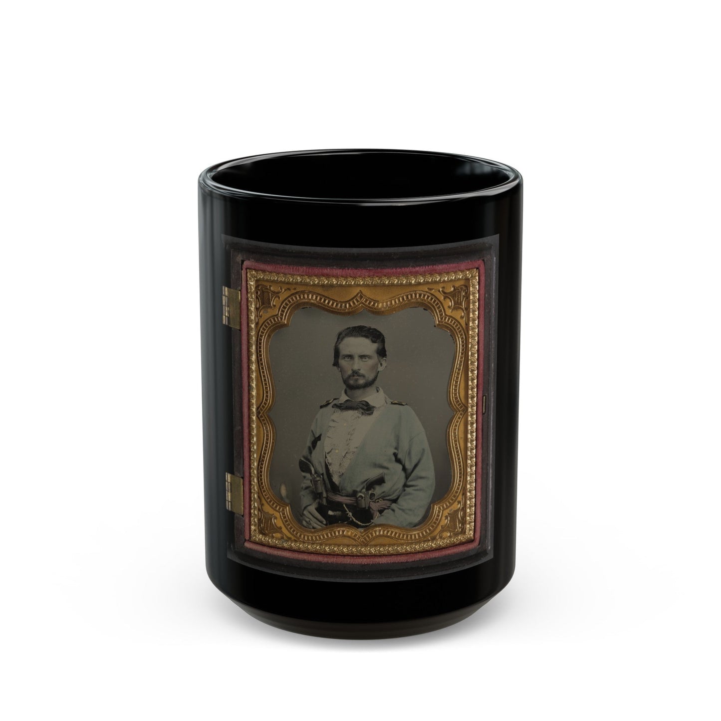 Unidentified Soldier From Kentucky In Confederate Uniform With Two Revolvers (U.S. Civil War) Black Coffee Mug-15oz-The Sticker Space