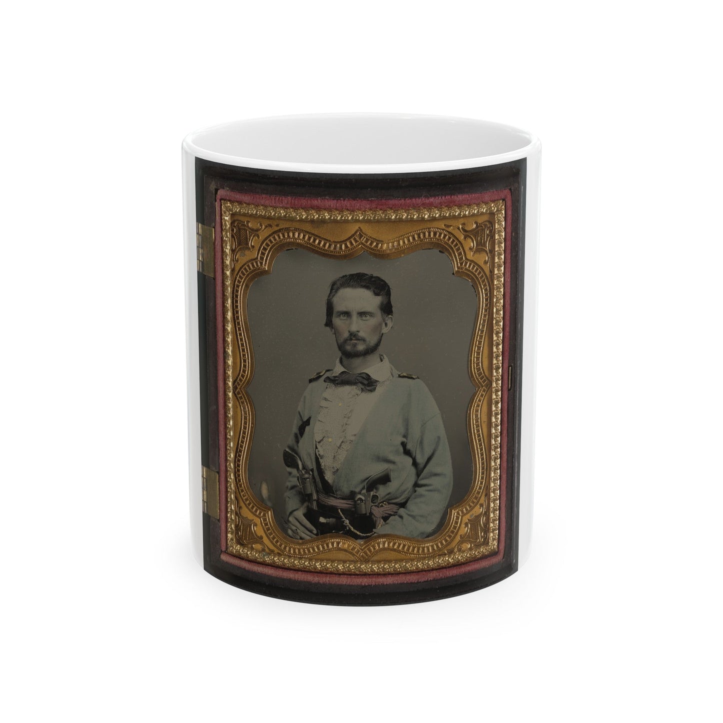 Unidentified Soldier From Kentucky In Confederate Uniform With Two Revolvers (U.S. Civil War) White Coffee Mug-11oz-The Sticker Space