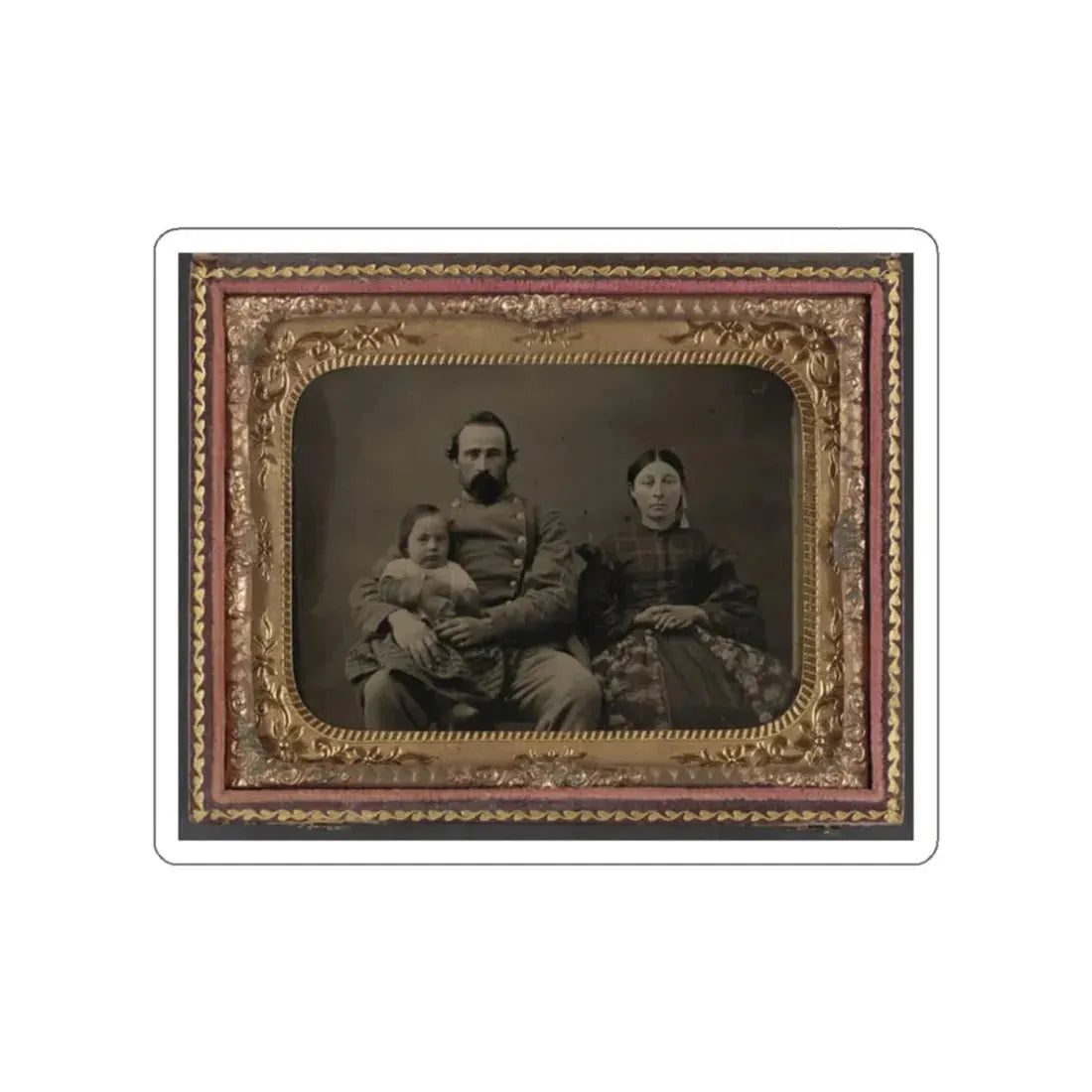 Unidentified Soldier In Confederate 1st Lieutenant's Uniform With Wife And Baby (U.S. Civil War) STICKER Vinyl Die-Cut Decal White Die-Cut 2 Inch - The Sticker Space