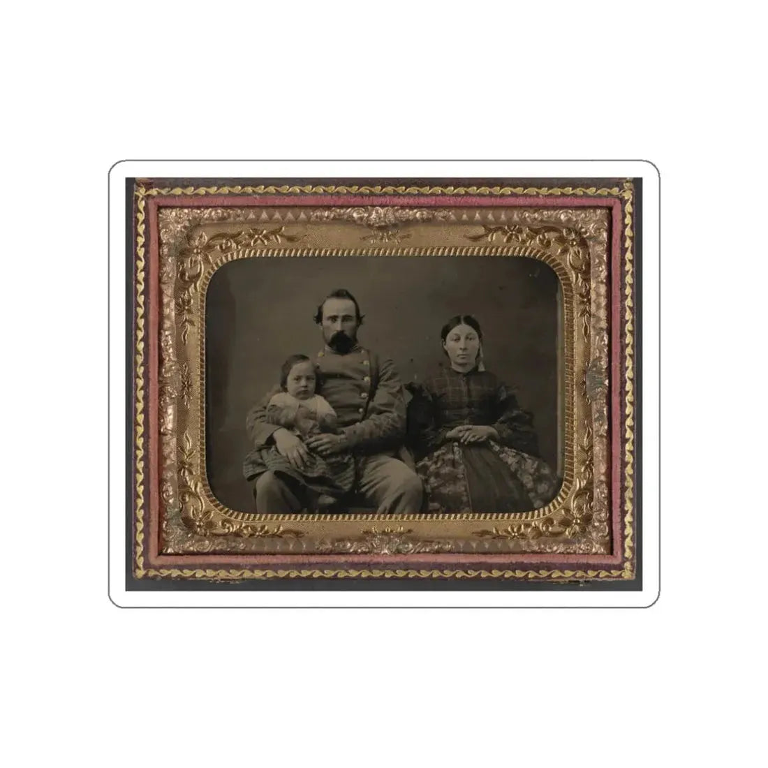 Unidentified Soldier In Confederate 1st Lieutenant's Uniform With Wife And Baby (U.S. Civil War) STICKER Vinyl Die-Cut Decal White Die-Cut 3 Inch - The Sticker Space