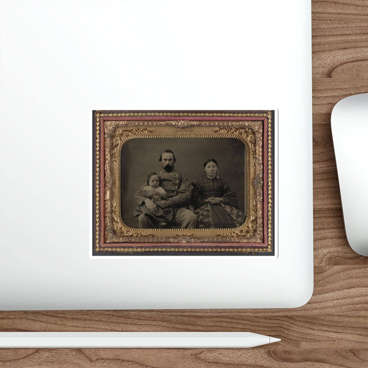 Unidentified Soldier In Confederate 1st Lieutenant's Uniform With Wife And Baby (U.S. Civil War) STICKER Vinyl Die-Cut Decal-The Sticker Space