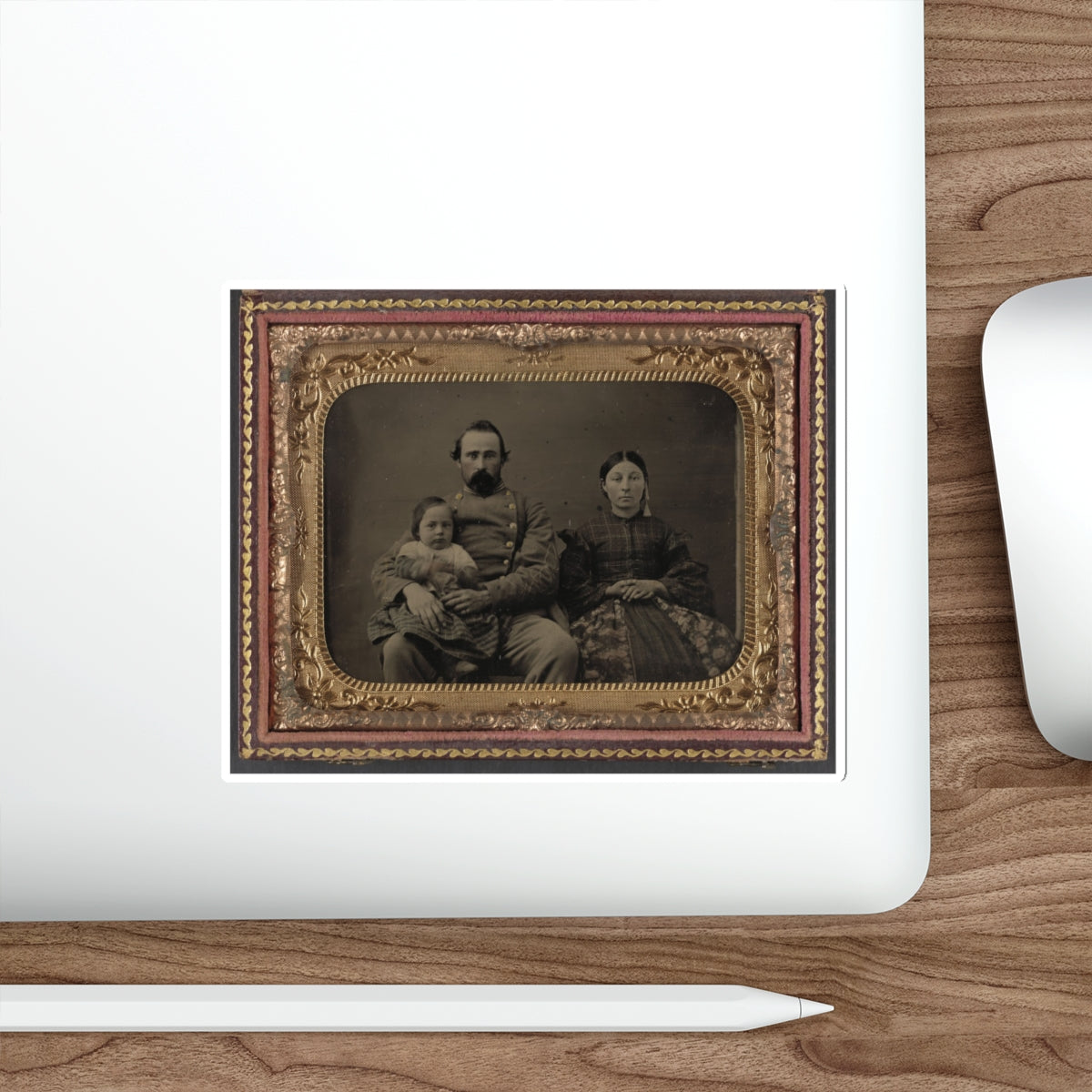 Unidentified Soldier In Confederate 1st Lieutenant's Uniform With Wife And Baby (U.S. Civil War) STICKER Vinyl Die-Cut Decal-The Sticker Space