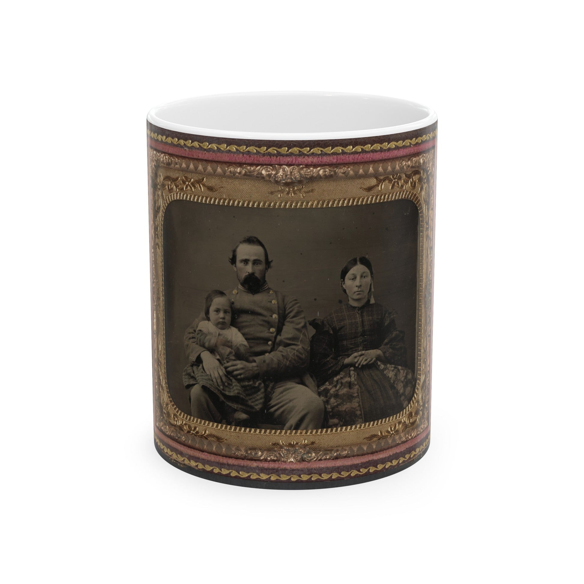 Unidentified Soldier In Confederate 1st Lieutenant's Uniform With Wife And Baby (U.S. Civil War) White Coffee Mug-11oz-The Sticker Space