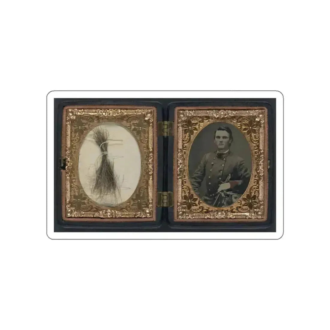Unidentified Soldier In Confederate Artillery First Lieutenant's Uniform Holding Sword, With Lock Of Hair In Case (U.S. Civil War) STICKER Vinyl Die-Cut Decal White Die-Cut 3 Inch - The Sticker Space