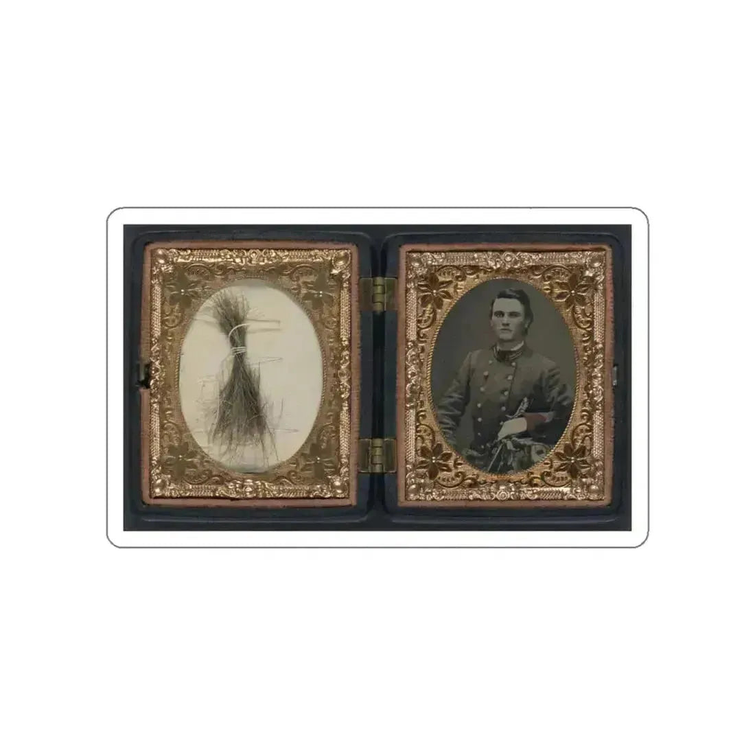 Unidentified Soldier In Confederate Artillery First Lieutenant's Uniform Holding Sword, With Lock Of Hair In Case (U.S. Civil War) STICKER Vinyl Die-Cut Decal White Die-Cut 5 Inch - The Sticker Space