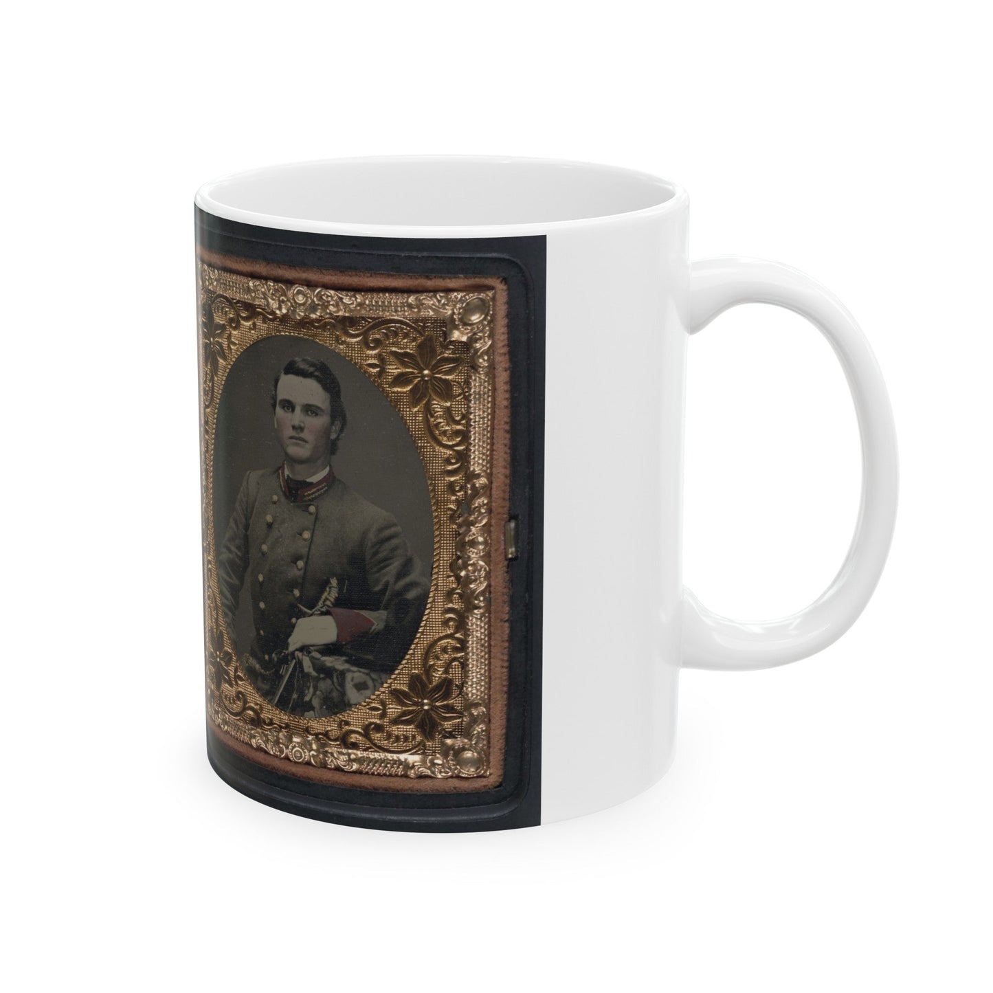 Unidentified Soldier In Confederate Artillery First Lieutenant's Uniform Holding Sword, With Lock Of Hair In Case (U.S. Civil War) White Coffee Mug-The Sticker Space