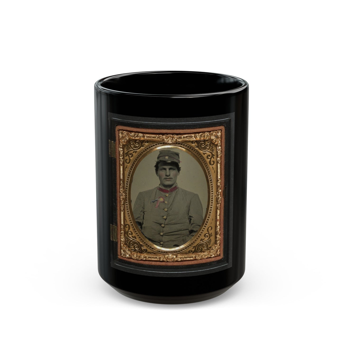 Unidentified Soldier In Confederate Artillery Jacket With Secession Badge And Artillery Forage Hat (U.S. Civil War) Black Coffee Mug-15oz-The Sticker Space